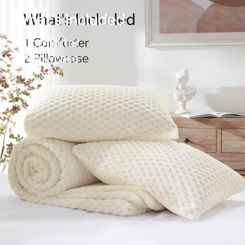 BEDELITE Fluffy Queen Comforter Set - Beige Fleece Soft Comforter for Queen Size Bed. Luxury Warm Bedding Set for Winter. Fuzzy Bed Set 3 Pieces (1 Comforter. 2 Pillowcases)
