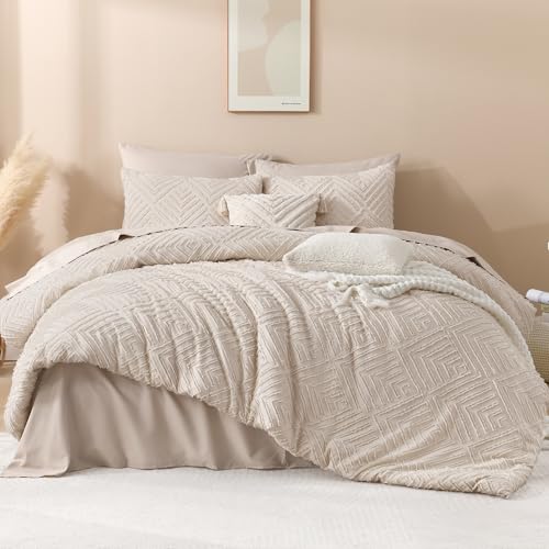Andency Khaki Oversized King Comforter 120''x98''. 3 Pieces Khaki Soft Boho Bedding Set & Collections. Farmhouse Tufted Fluffy Shabby Chic Bed Set for All Seasons (1 Comforter. 2 Pillowcases)