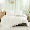 WONGS BEDDING White Comforter Set Twin. 3 Pieces Ruffle Farmhouse Shabby Chic Comforter for Twin Bed. Soft Seersucker Bedding Set with 1 Ruffle Comforter. 2 Tufted Pillowcases 86×68