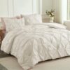Andency Beige Comforter King (104x90Inch). 3 Pieces Pinch Pleat Lightweight Soft Comforter Set. All Season Pintuck Microfiber Bedding Set