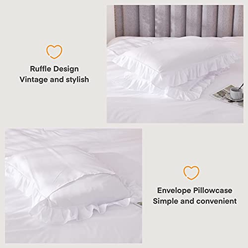 Andency White Comforter Full Size. 3 Pieces Solid Farmhouse Shabby Chic Ruffle Bedding Sets. All Season Soft Lightweight Comfy Down Alternative Bed Set for Girls Teens Men Women