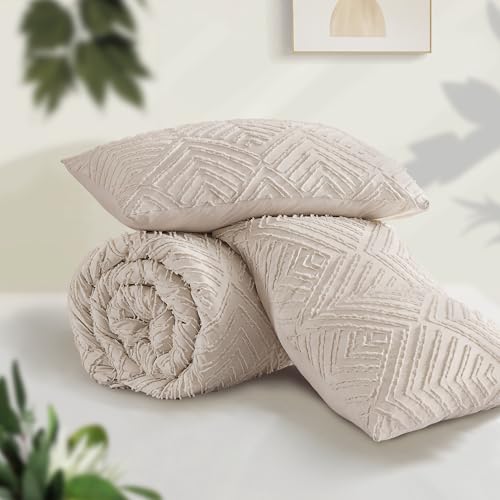 Andency Khaki Oversized King Comforter 120''x98''. 3 Pieces Khaki Soft Boho Bedding Set & Collections. Farmhouse Tufted Fluffy Shabby Chic Bed Set for All Seasons (1 Comforter. 2 Pillowcases)