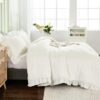 WONGS BEDDING White Comforter Set Twin. 3 Pieces Ruffle Farmhouse Shabby Chic Comforter for Twin Bed. Soft Seersucker Bedding Set with 1 Ruffle Comforter. 2 Tufted Pillowcases 86×68