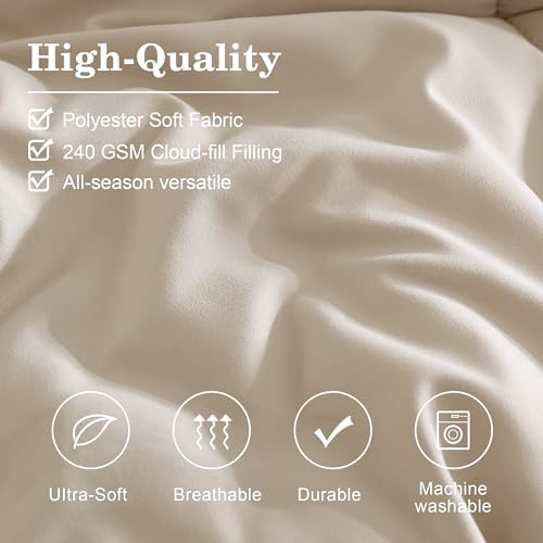 Monbix Full Comforter Set - 7 Pieces Apricot Beige Bed in a Bag Full Size Bedding Sets with Comforters. All Seasons Down Alternative Comforter with Sheets.Pillowcases & Shams