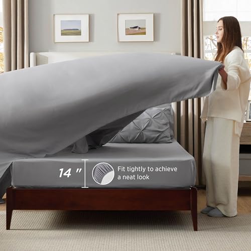 Bedsure Queen Comforter Set Grey - Bed in a Bag Queen Size 7 Pieces. GentleSoft™ Pintuck Bed Set Gift for Family. Pinch Pleat Grey Comforter with Sheets. Pillowcases & Shams
