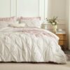 Andency Beige Comforter King (104x90Inch). 3 Pieces Pinch Pleat Lightweight Soft Comforter Set. All Season Pintuck Microfiber Bedding Set