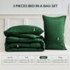 MR&HM Queen Comforter Set Dark Green. Reversible Satin Microfiber Comforter Set for All Seasons. 3 Pieces Non-Slip Silky Soft Bedding Sets with 1 Comforter (90x90) and 2 Pillowcases (20x26)