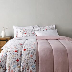 Amazon Basics Full/Queen Size Comforter Sets. Ultra-Soft Lightweight Microfiber Reversible 3-Piece Bedding. Pink Floral