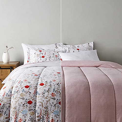 Amazon Basics Full/Queen Size Comforter Sets. Ultra-Soft Lightweight Microfiber Reversible 3-Piece Bedding. Pink Floral
