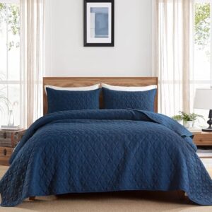 DJY Oversized California Cal King Size Quilt Bedding Sets with Pillow Shams. Navy Blue Lightweight Soft Bedspread Coverlet Bed Cover. All Season Spring Summer. 3 Pieces. 112 X104 inches