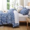 JANZAA Full Comforter Set Infinity Blue Comforter Floral Bedding Sets 3 Pieces Flowers Bed Comforter 1 Soft Reversible Cute Botanical with 2 Pillow Shams