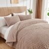 Soft Fluffy Rabbit Fur Comforter Set Shaggy Faux Fur Striped Bedding Set with Pillowcase Winter Warm Plush Fuzzy Bed Set 3 Piece(Khaki. Queen)