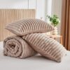 Soft Fluffy Rabbit Fur Comforter Set Shaggy Faux Fur Striped Bedding Set with Pillowcase Winter Warm Plush Fuzzy Bed Set 3 Piece(Khaki. Queen)