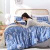 JANZAA Full Comforter Set Infinity Blue Comforter Floral Bedding Sets 3 Pieces Flowers Bed Comforter 1 Soft Reversible Cute Botanical with 2 Pillow Shams