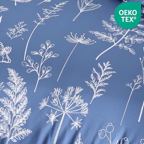 JANZAA Full Comforter Set Infinity Blue Comforter Floral Bedding Sets 3 Pieces Flowers Bed Comforter 1 Soft Reversible Cute Botanical with 2 Pillow Shams