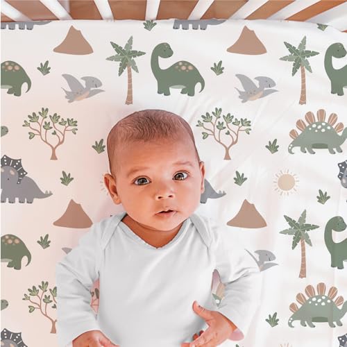 The Peanutshell 3 Piece Baby Crib Bedding Set for Boys - Newborn. Infant & Toddler Nursery Bed Set Decor with Fitted Crib Sheet. Dust Ruffle Comforter - Dinosaur Dreams