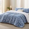 Bedsure Queen Comforter Set - Infinity Blue Bed Set. 3 Pieces Cute Floral Bedding. 1 Soft Reversible Botanical Flowers Comforter and 2 Pillow Shams