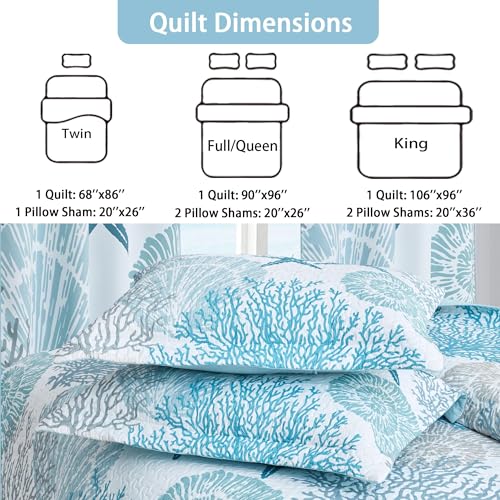 Tritard 3 Piece Coastal Quilt Sets King Size - Reversible Microfiber Quilts with 2 Shams Soft Lightweight Beach Bedding Nautical Bedspread Coverlet Summer Comforter Set for All Season. 106''x96''