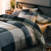 MKXI Plaid Comforter Set Queen Size. Geometric Checkered 3 Pieces Bedding Set Men Boys. Modern Style Comforter with 2 Pillow Shams All Season Soft Fluffy Bedding Set-(Tan.Dark Blue Grey.Khaki)