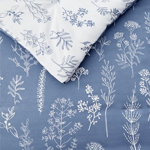 Bedsure Queen Comforter Set - Infinity Blue Bed Set. 3 Pieces Cute Floral Bedding. 1 Soft Reversible Botanical Flowers Comforter and 2 Pillow Shams