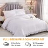 Andency White Comforter Full Size. 3 Pieces Solid Farmhouse Shabby Chic Ruffle Bedding Sets. All Season Soft Lightweight Comfy Down Alternative Bed Set for Girls Teens Men Women