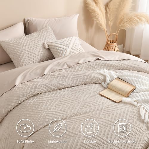 Andency Khaki Oversized King Comforter 120''x98''. 3 Pieces Khaki Soft Boho Bedding Set & Collections. Farmhouse Tufted Fluffy Shabby Chic Bed Set for All Seasons (1 Comforter. 2 Pillowcases)