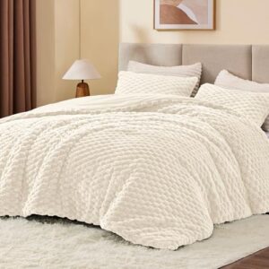 BEDELITE Fluffy Queen Comforter Set - Beige Fleece Soft Comforter for Queen Size Bed. Luxury Warm Bedding Set for Winter. Fuzzy Bed Set 3 Pieces (1 Comforter. 2 Pillowcases)