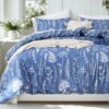 JANZAA Full Comforter Set Infinity Blue Comforter Floral Bedding Sets 3 Pieces Flowers Bed Comforter 1 Soft Reversible Cute Botanical with 2 Pillow Shams