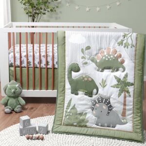 The Peanutshell 3 Piece Baby Crib Bedding Set for Boys - Newborn. Infant & Toddler Nursery Bed Set Decor with Fitted Crib Sheet. Dust Ruffle Comforter - Dinosaur Dreams