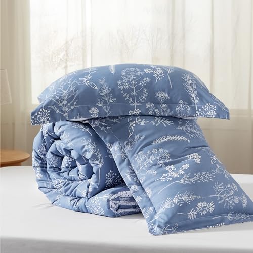 Bedsure Queen Comforter Set - Infinity Blue Bed Set. 3 Pieces Cute Floral Bedding. 1 Soft Reversible Botanical Flowers Comforter and 2 Pillow Shams