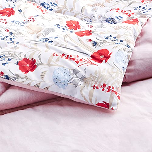 Amazon Basics Full/Queen Size Comforter Sets. Ultra-Soft Lightweight Microfiber Reversible 3-Piece Bedding. Pink Floral