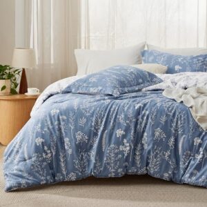 Bedsure Queen Comforter Set - Infinity Blue Bed Set. 3 Pieces Cute Floral Bedding. 1 Soft Reversible Botanical Flowers Comforter and 2 Pillow Shams
