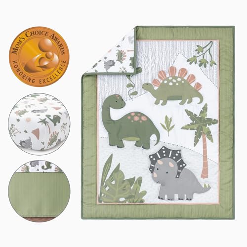 The Peanutshell 3 Piece Baby Crib Bedding Set for Boys - Newborn. Infant & Toddler Nursery Bed Set Decor with Fitted Crib Sheet. Dust Ruffle Comforter - Dinosaur Dreams
