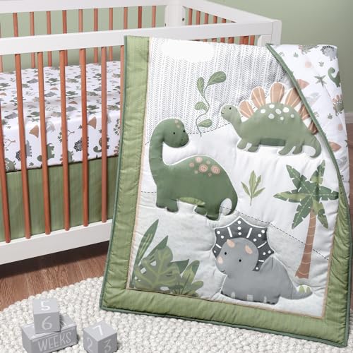 The Peanutshell 3 Piece Baby Crib Bedding Set for Boys - Newborn. Infant & Toddler Nursery Bed Set Decor with Fitted Crib Sheet. Dust Ruffle Comforter - Dinosaur Dreams
