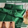 MR&HM Queen Comforter Set Dark Green. Reversible Satin Microfiber Comforter Set for All Seasons. 3 Pieces Non-Slip Silky Soft Bedding Sets with 1 Comforter (90x90) and 2 Pillowcases (20x26)