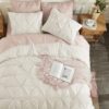 Andency Beige Comforter King (104x90Inch). 3 Pieces Pinch Pleat Lightweight Soft Comforter Set. All Season Pintuck Microfiber Bedding Set