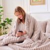 Soft Fluffy Rabbit Fur Comforter Set Shaggy Faux Fur Striped Bedding Set with Pillowcase Winter Warm Plush Fuzzy Bed Set 3 Piece(Khaki. Queen)