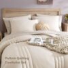 Monbix Full Comforter Set - 7 Pieces Apricot Beige Bed in a Bag Full Size Bedding Sets with Comforters. All Seasons Down Alternative Comforter with Sheets.Pillowcases & Shams