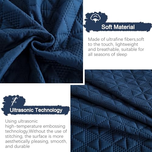 DJY Oversized California Cal King Size Quilt Bedding Sets with Pillow Shams. Navy Blue Lightweight Soft Bedspread Coverlet Bed Cover. All Season Spring Summer. 3 Pieces. 112 X104 inches
