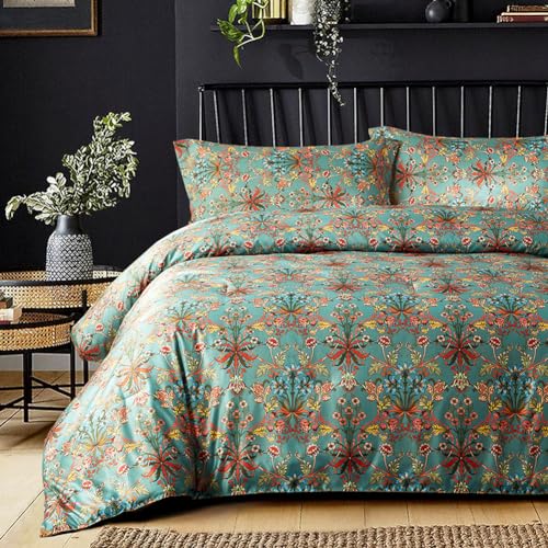 mixinni Farmhouse Boho Comforter Set Queen Size - 3 Piece Lightweight All Season Bedding Set with Fluffy Comforter & 2 Pillow Shams. Floral Botanical Design. Soft Breathable Microfiber