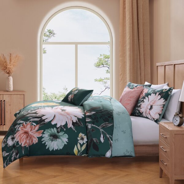 Bebejan Wild Flowers on Teal 5 Piece Reversible Comforter Set