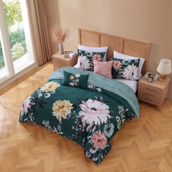 Bebejan Wild Flowers on Teal 5 Piece Reversible Comforter Set