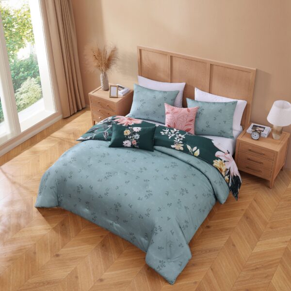 Bebejan Wild Flowers on Teal 5 Piece Reversible Comforter Set