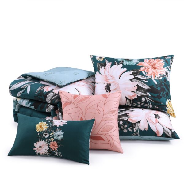 Bebejan Wild Flowers on Teal 5 Piece Reversible Comforter Set