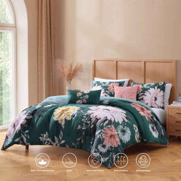 Bebejan Wild Flowers on Teal 5 Piece Reversible Comforter Set