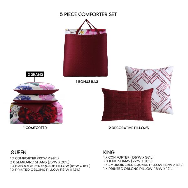 Bebejan Magenta Floral 5 Piece Reversible Comforter Set