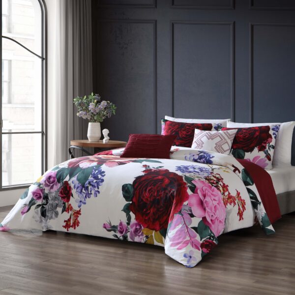 Bebejan Magenta Floral 5 Piece Reversible Comforter Set