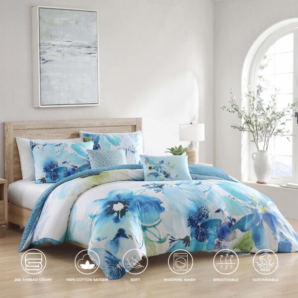 Bebejan Watercolor Blue 5 Piece Reversible Comforter Set