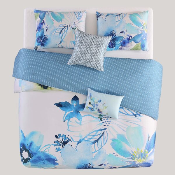 Bebejan Watercolor Blue 5 Piece Reversible Comforter Set