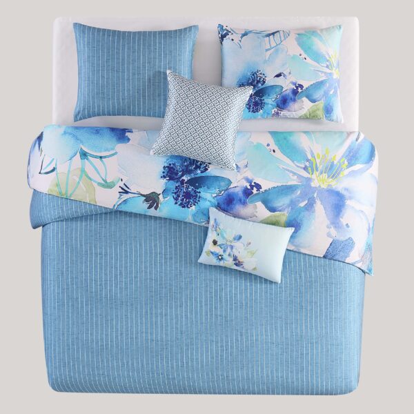 Bebejan Watercolor Blue 5 Piece Reversible Comforter Set